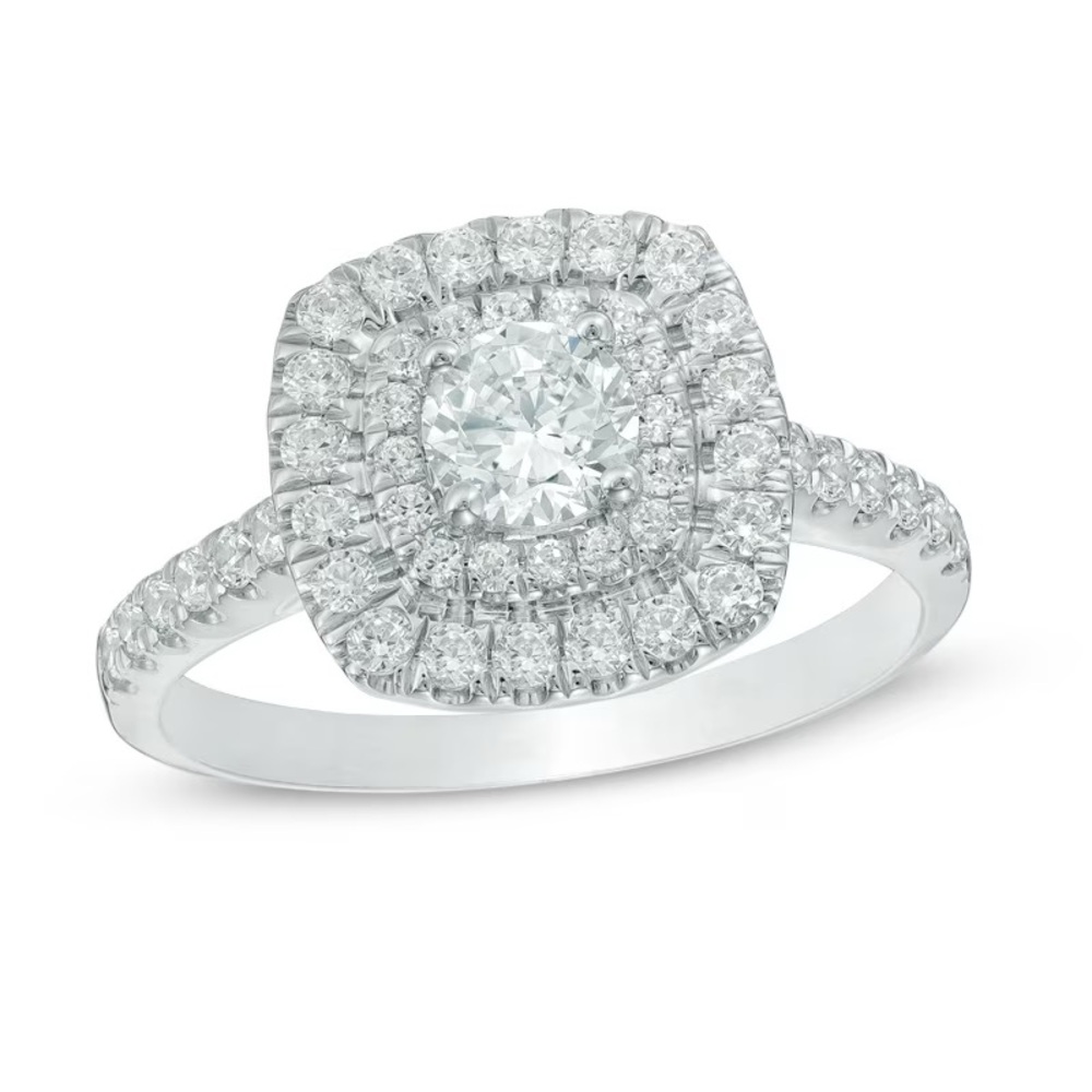 3/4 CT. T.W. Diamond Double Square Frame  Ring in 14K White Gold